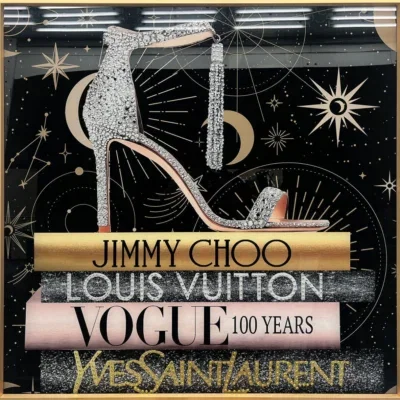 Glasschilderij met kristallen en lijst 80x80cm Hak op boeken