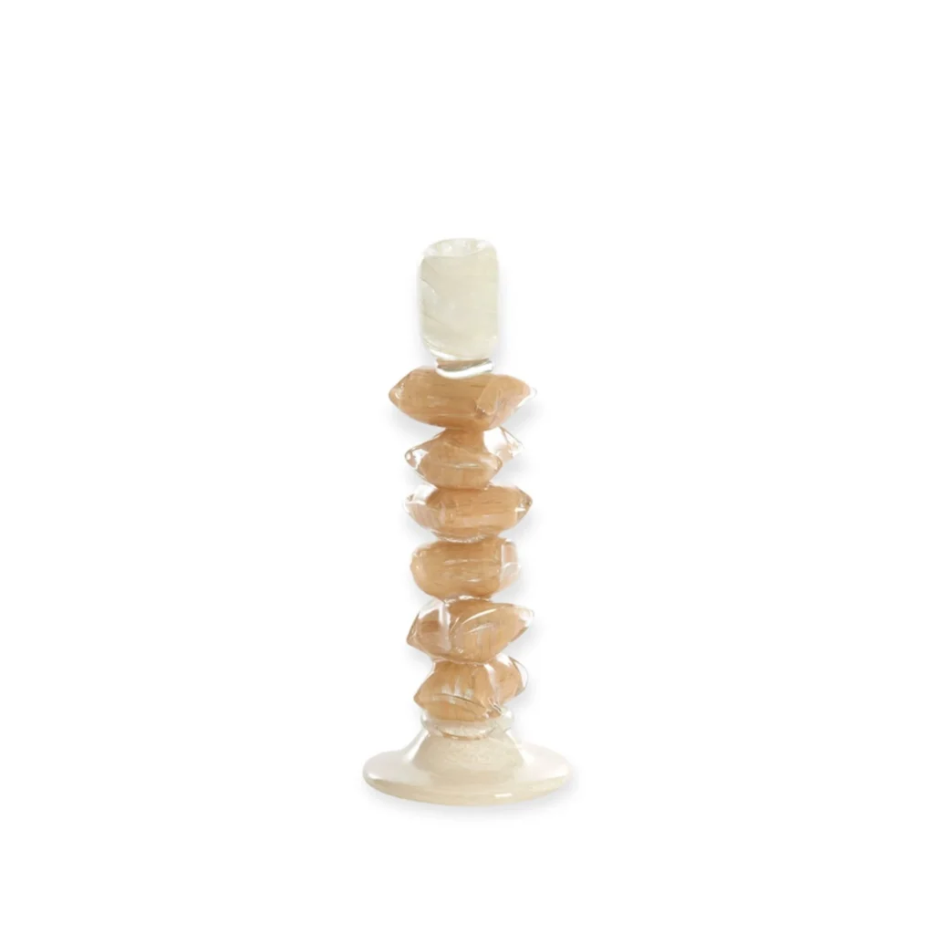 Glazen kandelaar beige Estina 11,5x29,5 cm - Light & Living