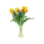 Kunst Tulp boeket Real Touch geel oranje - 28 CM