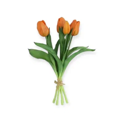 Kunst Tulp boeket Real Touch oranje - 28 CM