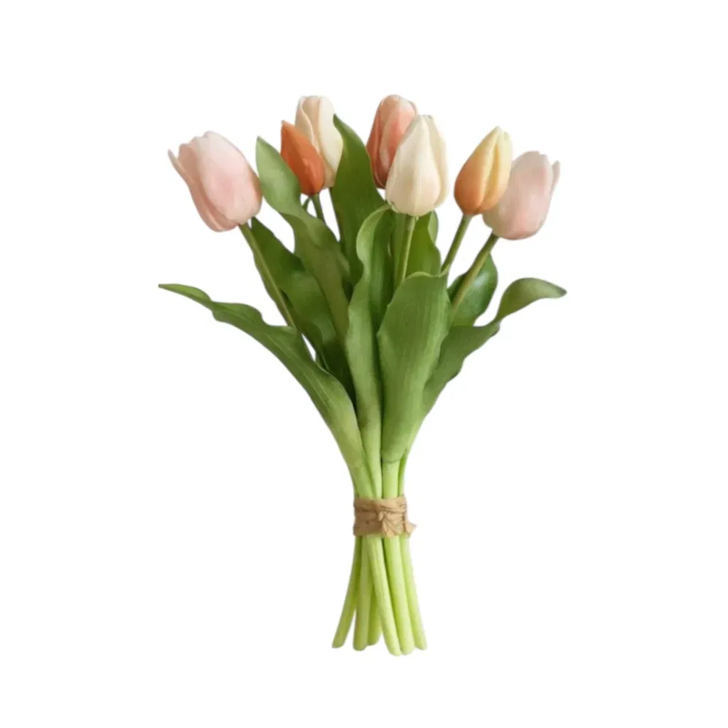Kunst Tulp boeket Real Touch peach amber- 31 CM