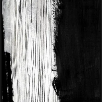 Olieverfschilderij incl. baklijst zwart 90x120cm 'White 'n Black' Materiaal: acrylverf+gerecycled papier