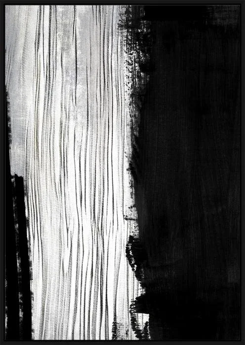 Olieverfschilderij incl. baklijst zwart 90x120cm 'White 'n Black' Materiaal: acrylverf+gerecycled papier