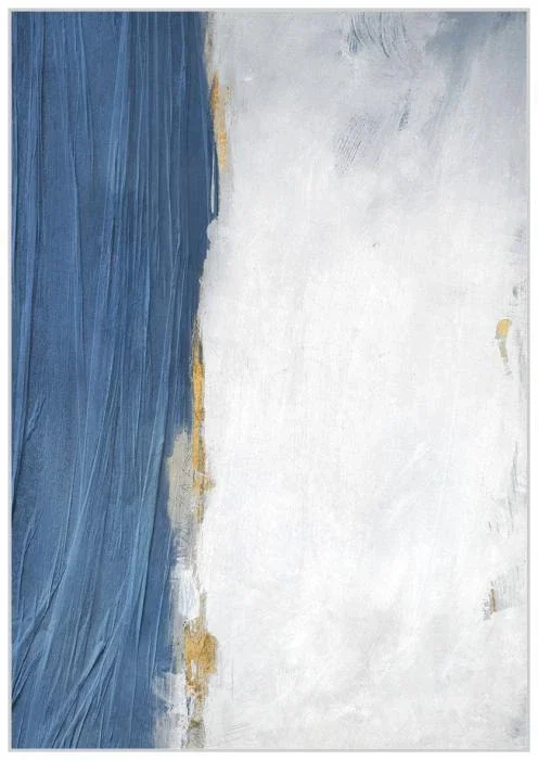 Olieverfschilderij incl. baklijst wit 90x120cm 'Blue Streak' Materiaal: acrylverf+gerecycled papier