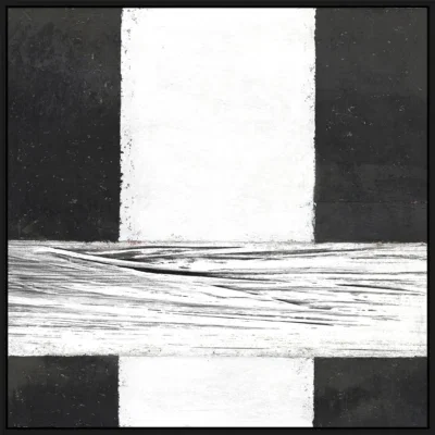 Olieverfschilderij incl. baklijst zwart 100x100cm 'White Streak' Materiaal: acrylverf+gerecycled papier