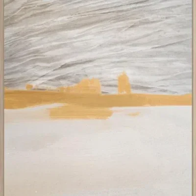 Olieverfschilderij + lijst blank 100x140cm 'Cloudy Sunset'. Materiaal: acrylverf+gerecycled papier