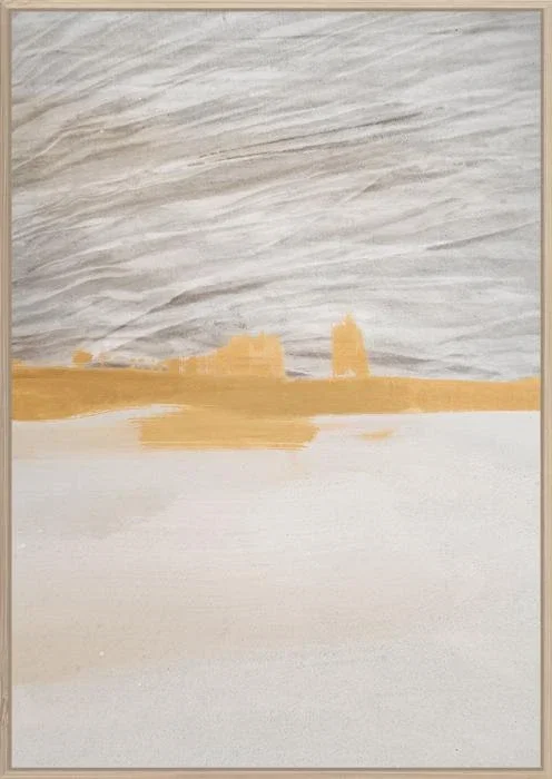 Olieverfschilderij + lijst blank 100x140cm 'Cloudy Sunset'. Materiaal: acrylverf+gerecycled papier