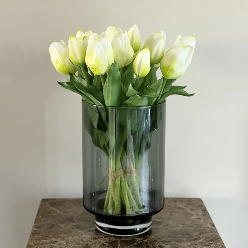 Real Touch Kunst Tulpen Boeket in vaas smoke