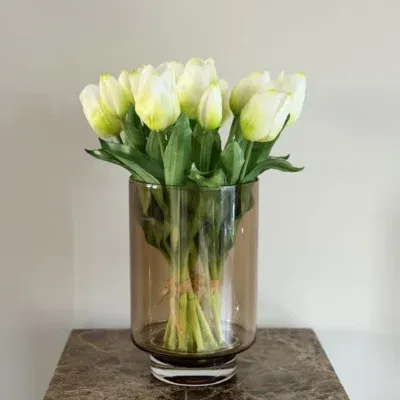 Real Touch Kunst Tulpen Boeket in vaas smoke taupe