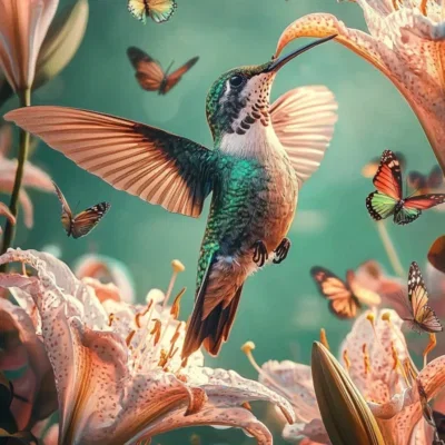 Glasschilderij 110x160cm Kolibrie in het midden