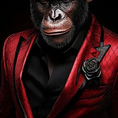 Glasschilderij 55x100cm Aap in rood pak