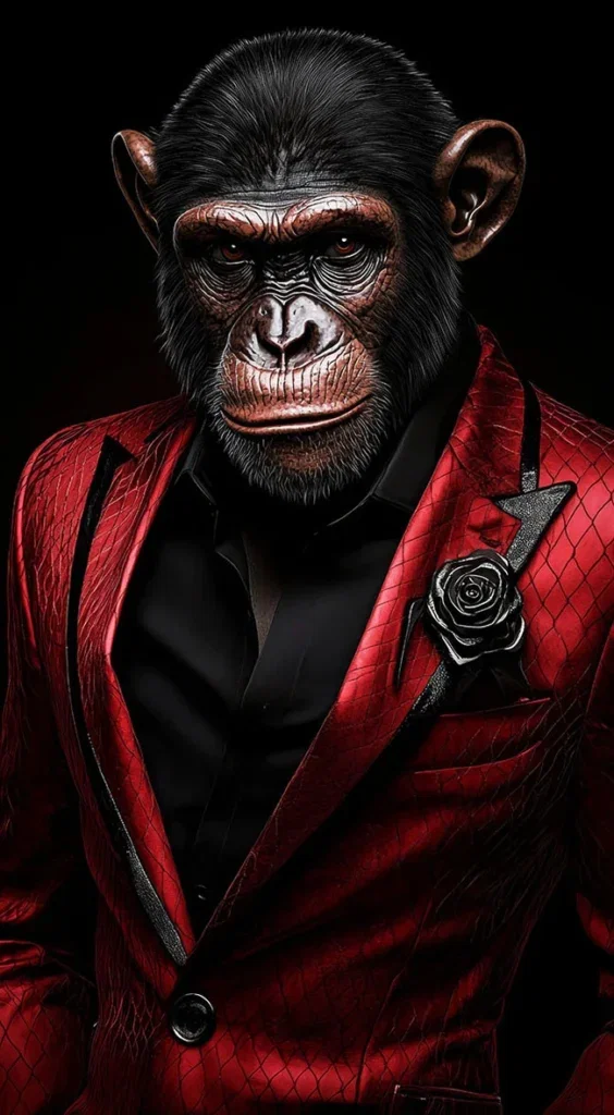 Glasschilderij 55x100cm Aap in rood pak