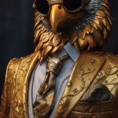 Glasschilderij 55x100cm Gouden arend in pak