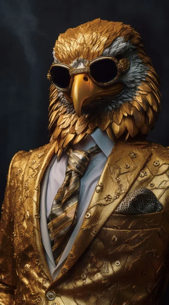 Glasschilderij 55x100cm Gouden arend in pak