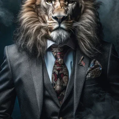 Glasschilderij 55x100cm Leeuw in pak