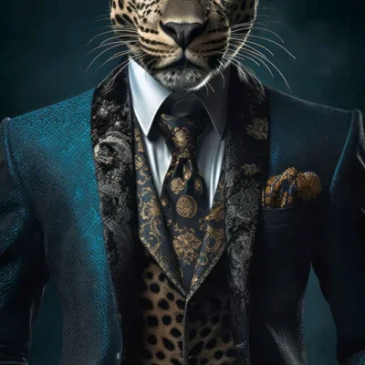 Glasschilderij 55x100cm Panter in pak