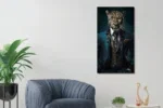 Glasschilderij 55x100cm Panter strak in pak
