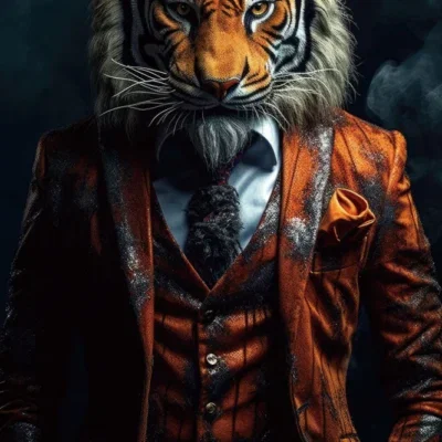 Glasschilderij 55x100cm Tijger in pak