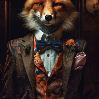 Glasschilderij 55x100cm Vos in pak