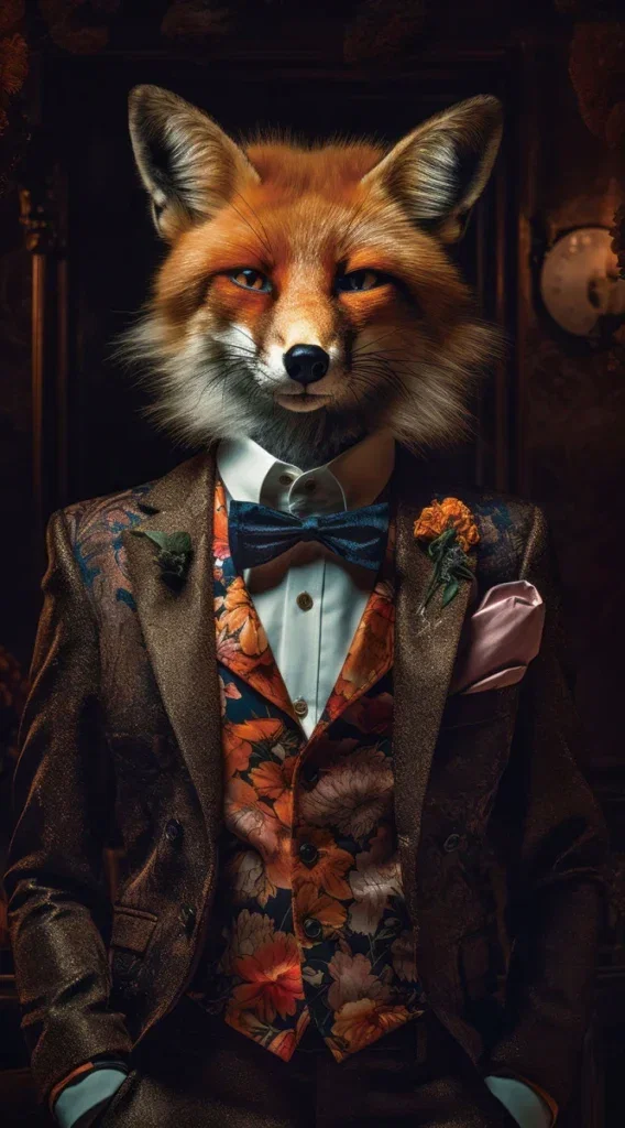 Glasschilderij 55x100cm Vos in pak