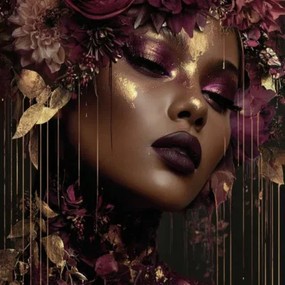 Glasschilderij 80x120cm Gouden vrouw links