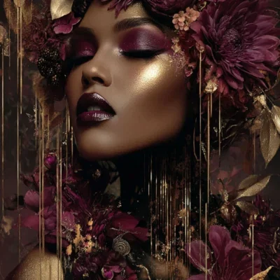 Glasschilderij 80x120cm Gouden vrouw rechts