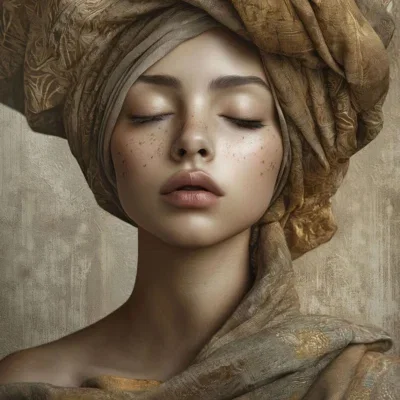 Glasschilderij 80x120cm Vrouw in bruin doek