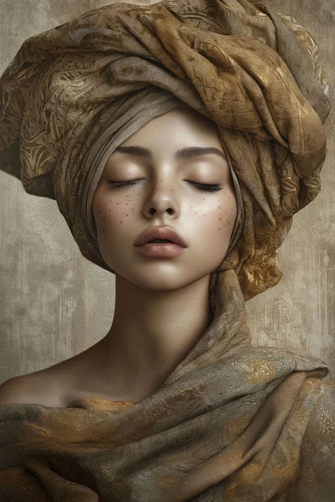 Glasschilderij 80x120cm Vrouw in bruin doek