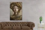 Glasschilderij 80x120cm Vrouw in bruin hoofddeksel