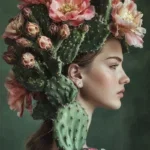 Glasschilderij 80x120cm Vrouw met cactussen