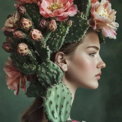 Glasschilderij 80x120cm Vrouw met cactussen