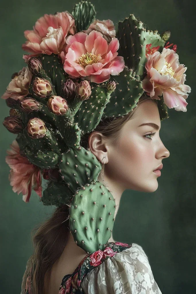 Glasschilderij 80x120cm Vrouw met cactussen