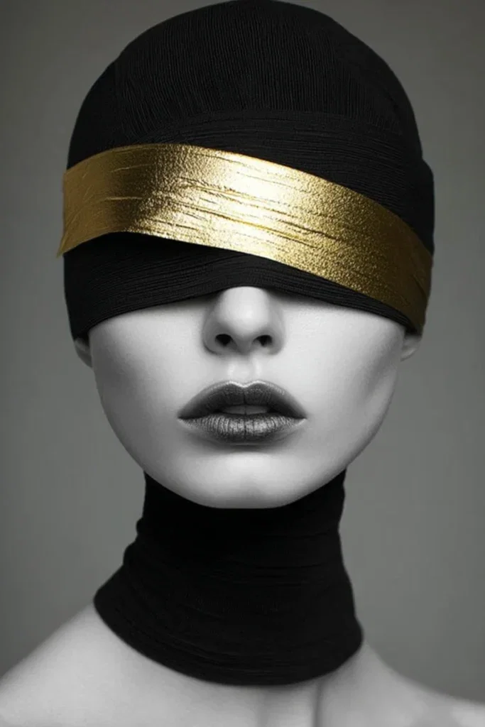 Glasschilderij 80x120cm Vrouw met zwarte muts en gouden hoofdband