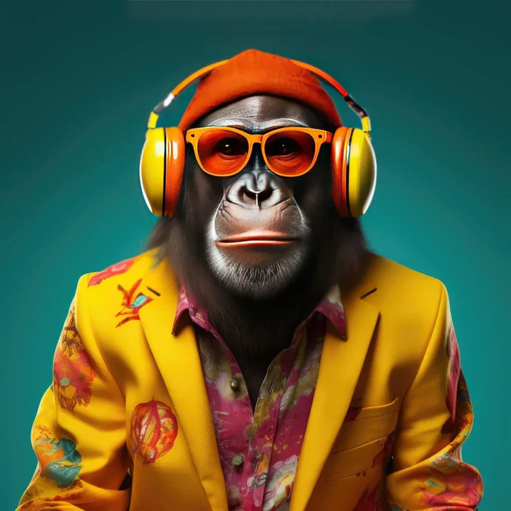 Glasschilderij 80x80cm Aap in geel pak