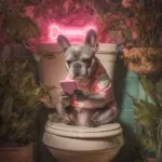 Glasschilderij 80x80cm Hond op de wc