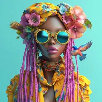 Glasschilderij 80x80cm Vrouw met roze haren 1