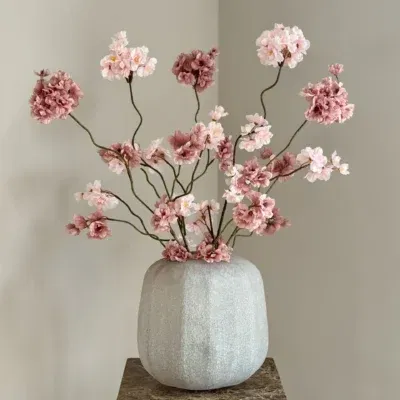 Light & living vaas met zijdenbloemen kersenbloesem oud roze / roze