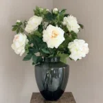 Zijden bloem boeket wit met vaas