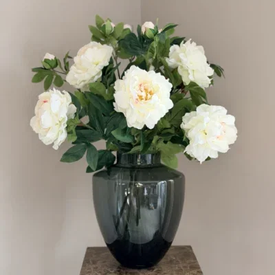 Zijden bloem boeket wit met vaas