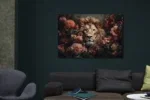 Glasschilderij 120x80cm Leeuw bloemen