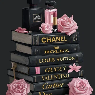 Glasschilderij met goudfolie 60x80cm Zwarte boeken, roze rozen