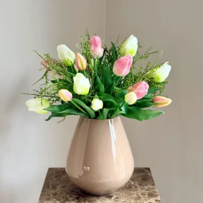 Real Touch Kunst Tulpen Boeket Roze met of zonder vaas