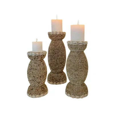 Kandelaar Bali Glaskralen & Schelpen - Naturel