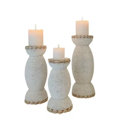 Kandelaar Bali Glaskralen & Schelpen Wit - 3 maten