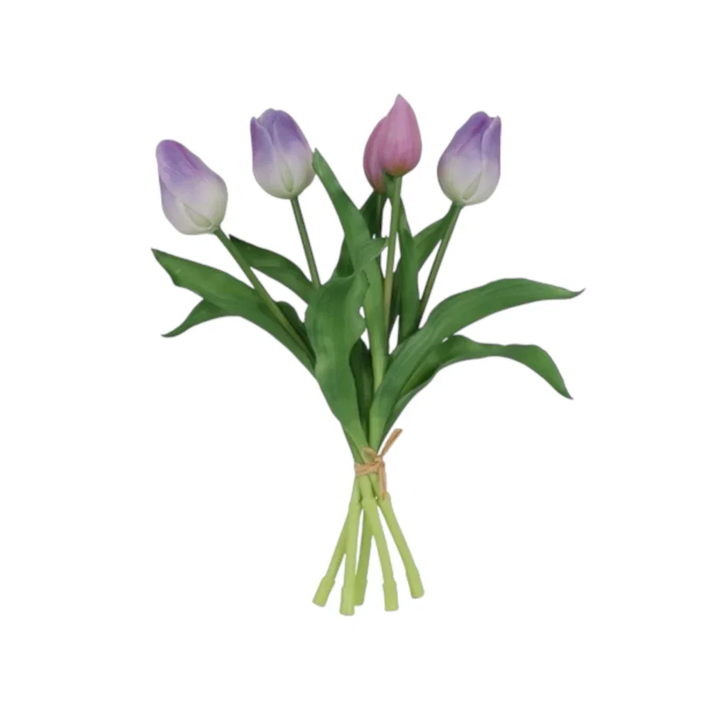 Kunst Tulp boeket Real Touch paars - 28 CM