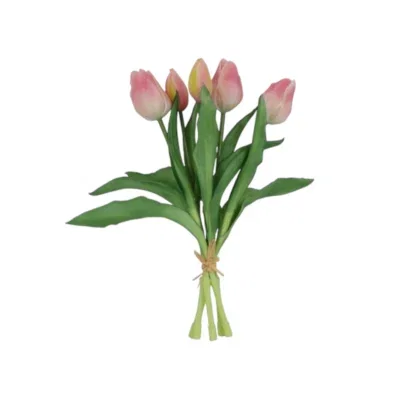 Kunst Tulp boeket Real Touch roze/creme - 28 CM