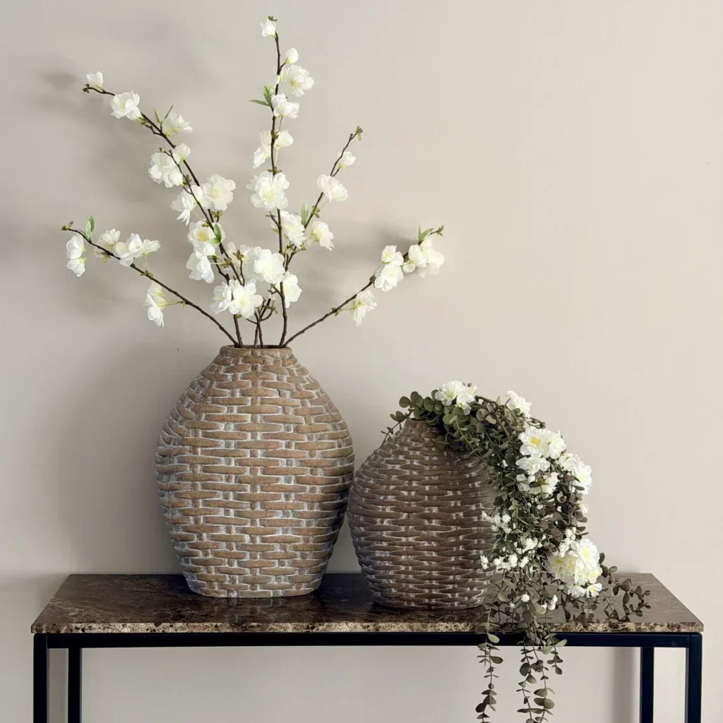 Vensterbank decoratie vazen set met zijden bloemen Landelijk