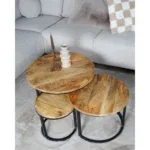 Salontafel Set van 3 – Industriële Salontafelset Erjan – Mangohout - Afbeelding 2