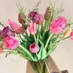 Real Touch Kunst Tulpen Boeket in taupe vaas - Afbeelding 2