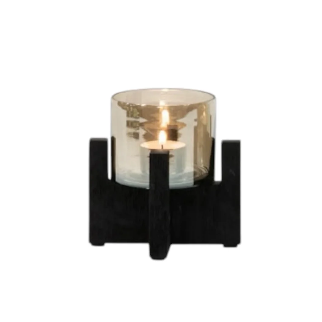 Luxe waxinelicht houder - zwart bruin luster